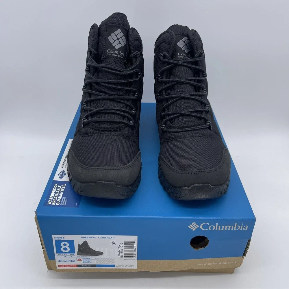 Columbia Fairbanks‎ Omni Heat Waterproof Insulated Shoes Black Boots Mens Sz 8